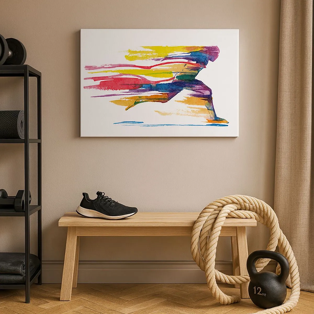 Quadro em tela - Um corredor em cores abstratas simbolizando dinamismo e energia - 70x50cm - Correndo pelo arco-íris - Decoração de parede moderna para a sala de estar e quarto ARTTOR