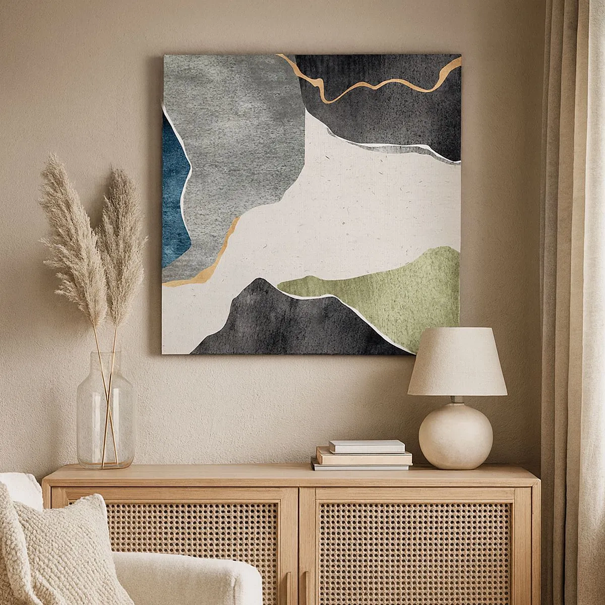 Quadro em tela - Composição de mosaico com fio de ouro - 30x30 cm