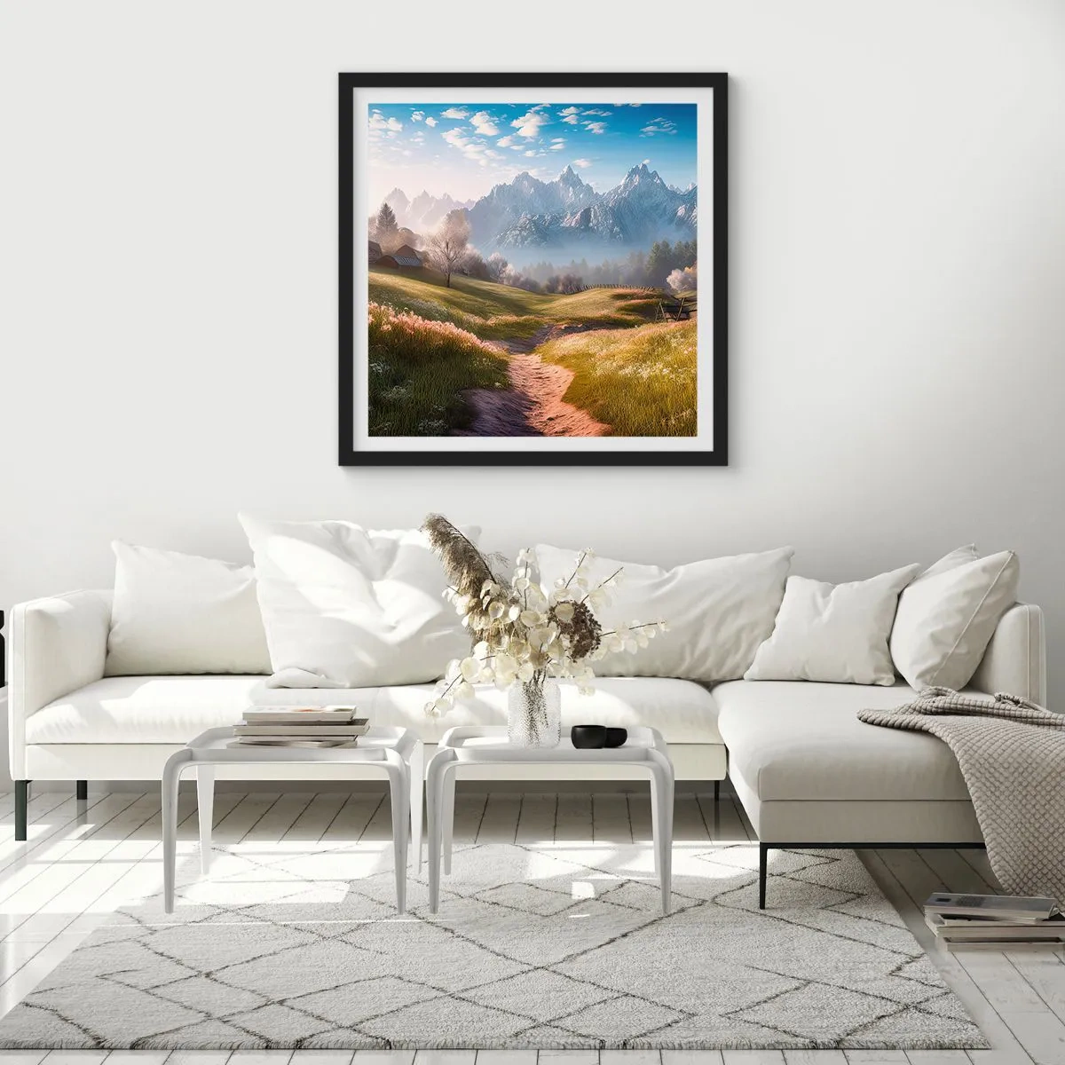 Pôster com moldura preta - Vale idílico - 60x60 cm