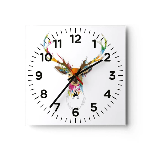 Relógio de parede - Relógio em vidro - Um cervo gentil banhado em cores - 30x30 cm