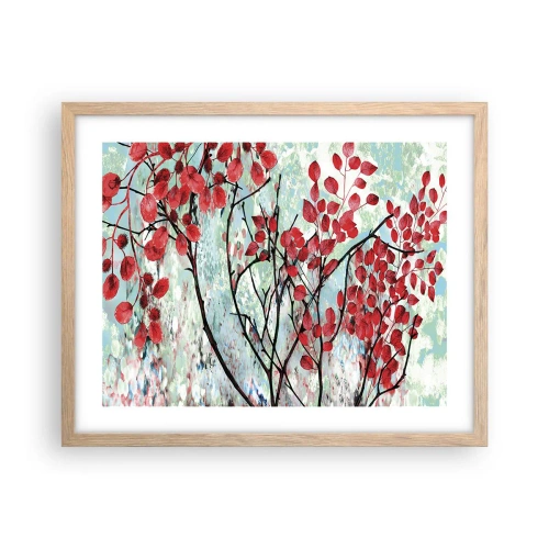Pôster com moldura de carvalho claro - Árvore em escarlate - 50x40 cm