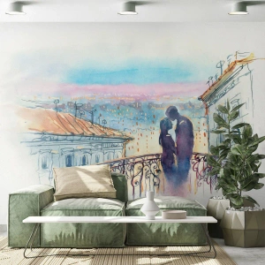 Papel de Parede Autocolante Deluxe Sticker - Amantes parisienses - Arquitetura, Cidade, Casal de namorados - 100x70 cm
