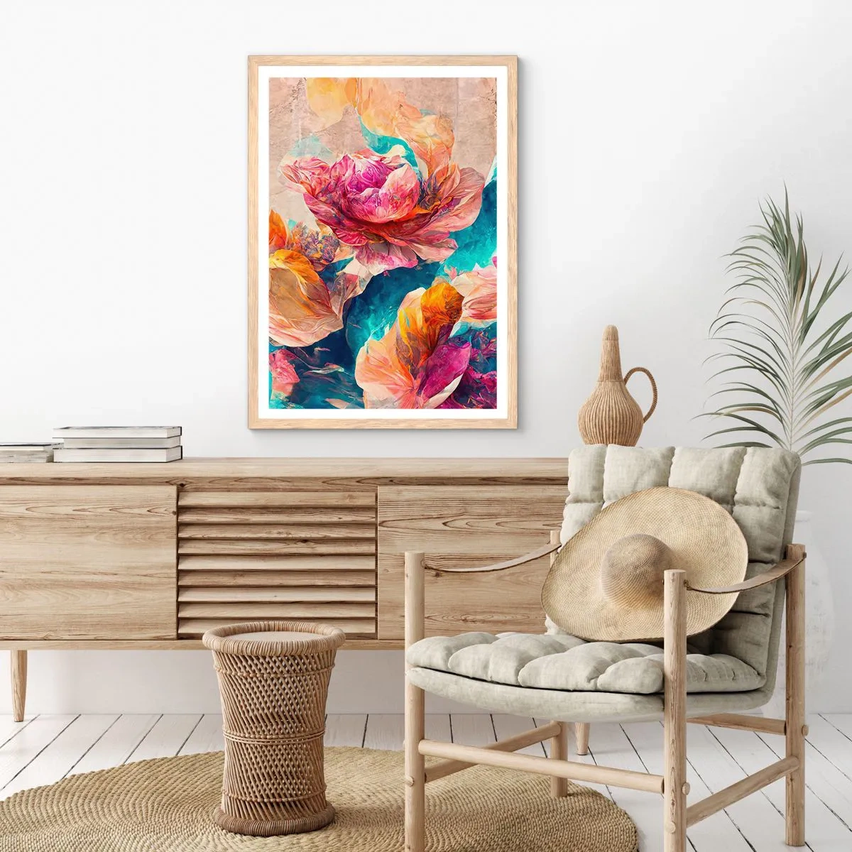Pôster com moldura de carvalho claro - Esplendor colorido do buquê - 50x70 cm