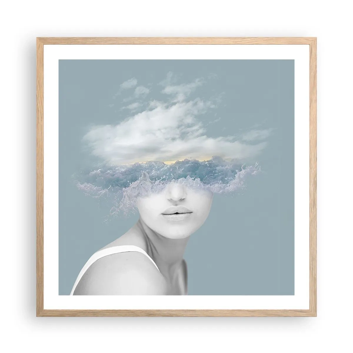 Pôster com moldura de carvalho claro - Com a cabeça nas nuvens - 60x60 cm