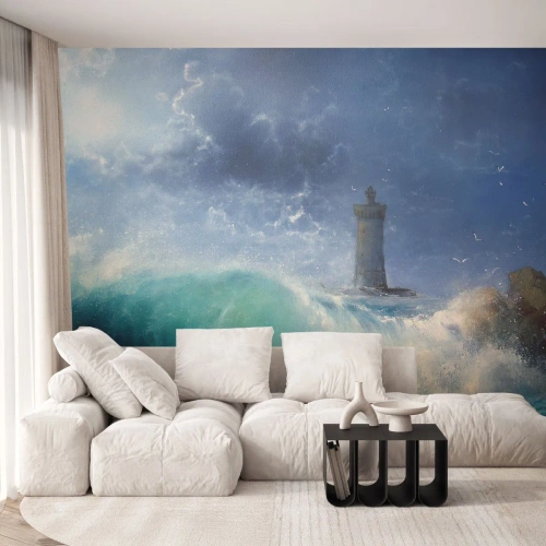 Papel de Parede Autocolante Deluxe Sticker - Na guarda contra os elementos da natureza - Paisagem, Farol, Tempestade - 150x105 cm