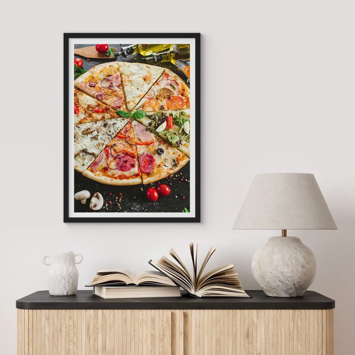 Pôster com moldura preta - Gama de sabores - 70x100 cm