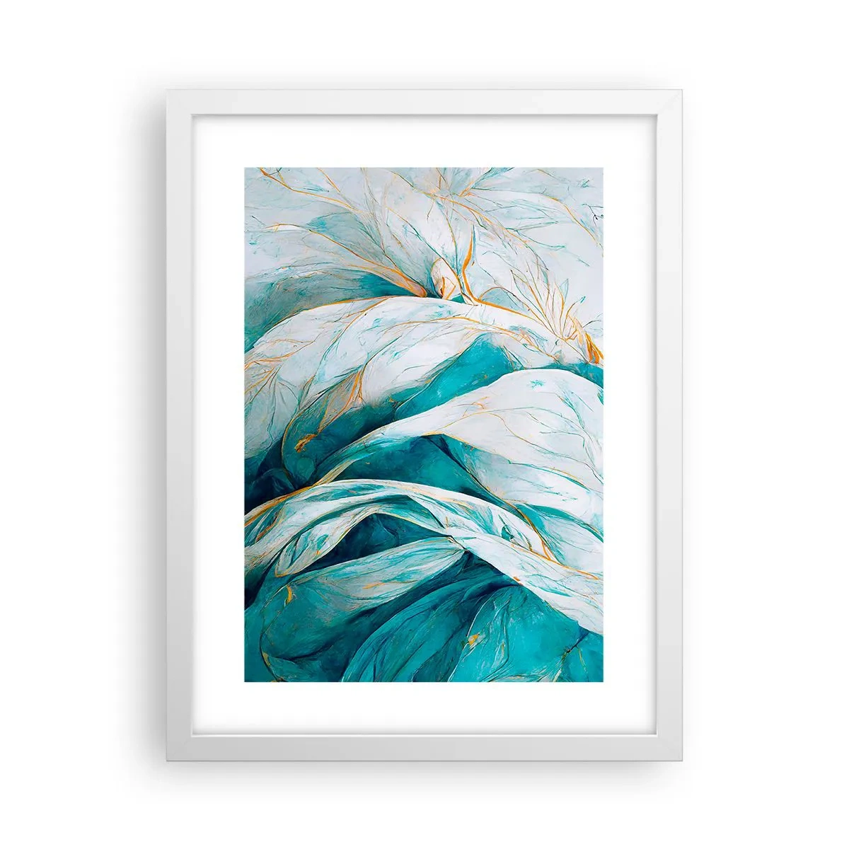 Pôster em moldura branca - Abstração azul com lema dourado - 30x40 cm