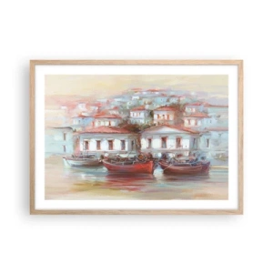 Pôster com moldura de carvalho claro - Cidade feliz - 70x50 cm