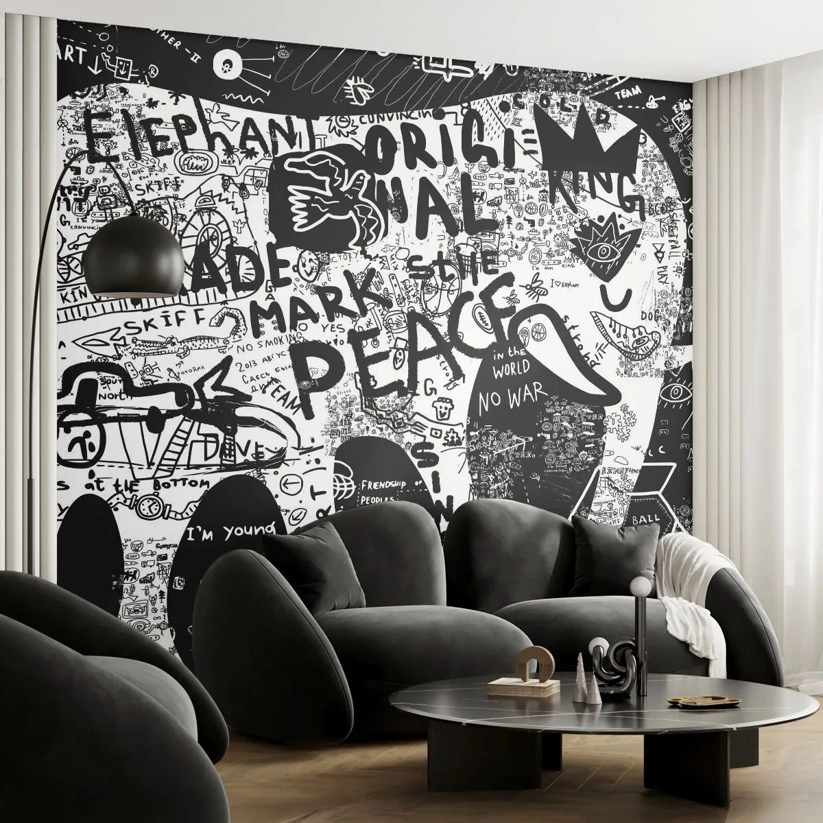 Papel de Parede Premium Canvas - O rico mundo das ruas - Grafite, Pedaço, Gráficos - 250x175 cm