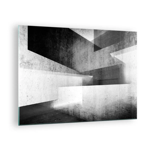 Quadro em vidro - Formas geométricas de concreto em tons de preto e branco - 70x50cm - Estrutura espacial - Decoração de parede moderna para a sala de estar e quarto ARTTOR