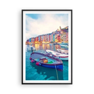 Pôster com moldura preta - Uma noite colorida no porto - 61x91 cm