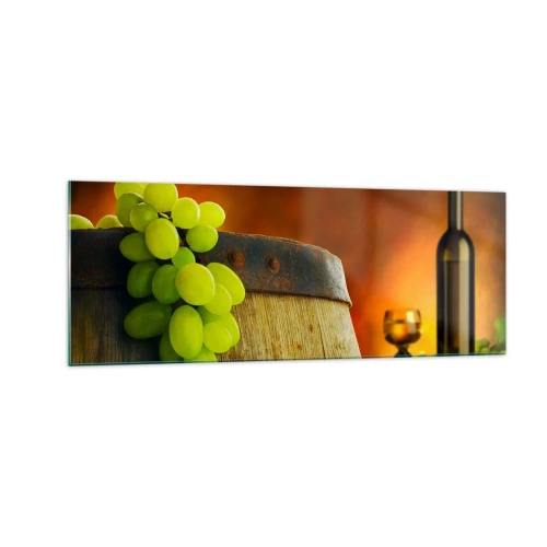 Quadro em vidro - Natureza morta com uma garrafa de vinho e um cacho de uvas - 140x50 cm