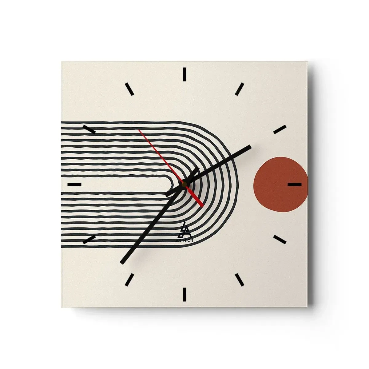 Relógio de parede - Relógio em vidro - Magnetismo de formas e cores - 30x30 cm