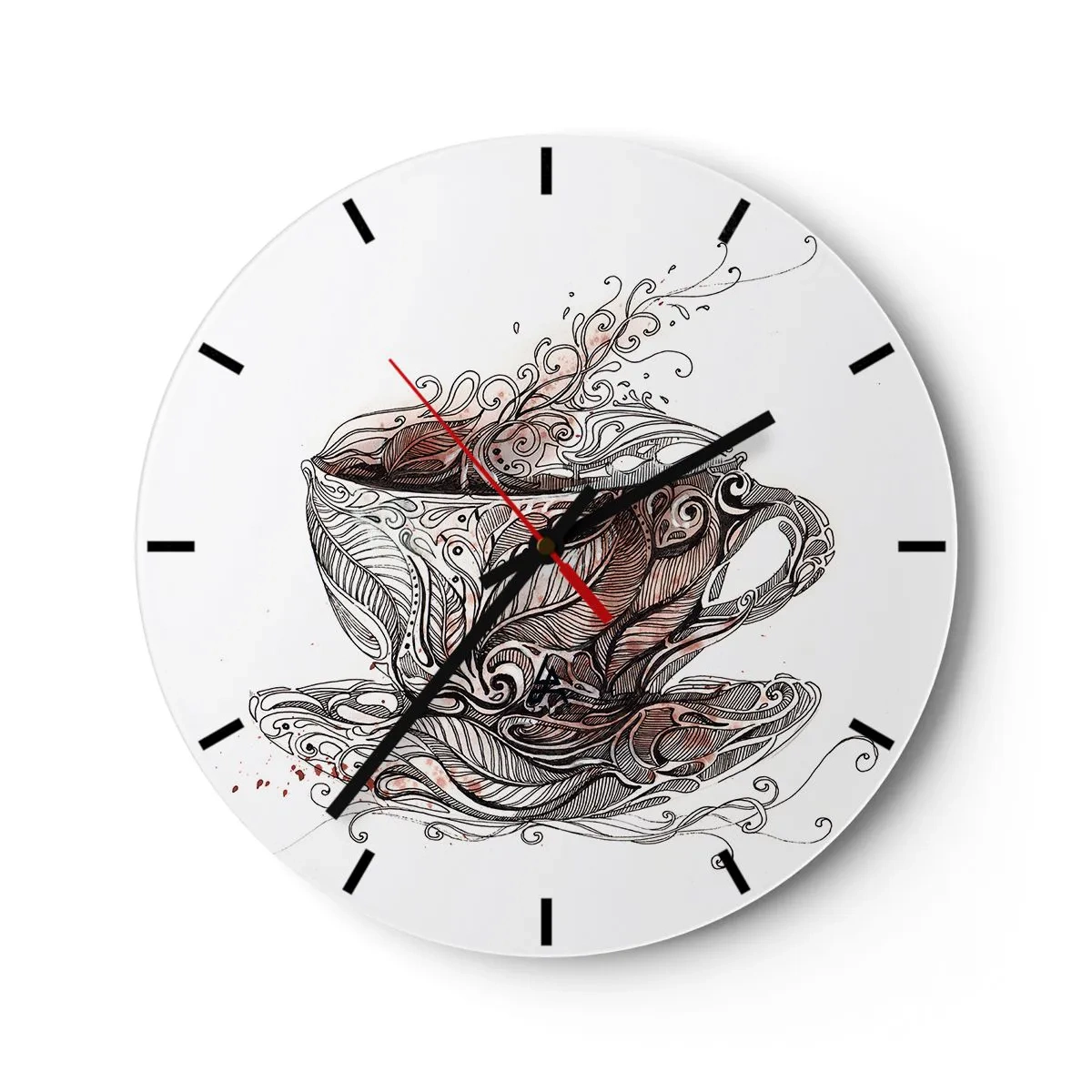 Relógio de parede - Relógio em vidro - Uma xícara de café com um padrão artístico - 30x30cm - Um chá é bom para tudo - Decoração de parede moderna para a sala de estar, cozinha e quarto ARTTOR