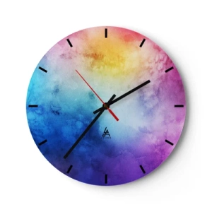 Relógio de parede - Relógio em vidro - Um gradiente colorido dominado por azul, roxo e amarelo. - 30x30cm - Quase no sétimo céu - Decoração de parede moderna para a sala de estar, cozinha e quarto ARTTOR