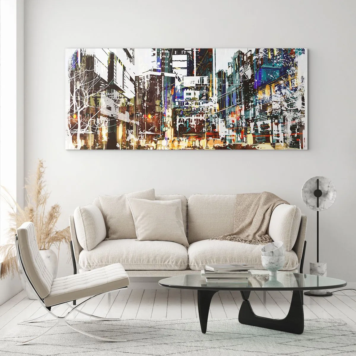 Quadro em vidro - Cidade cintilante - 90x30 cm
