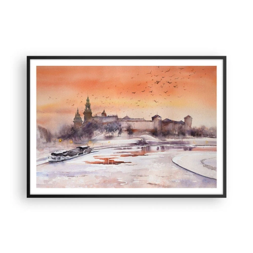 Pôster com moldura preta - Pôr do sol real - 100x70 cm