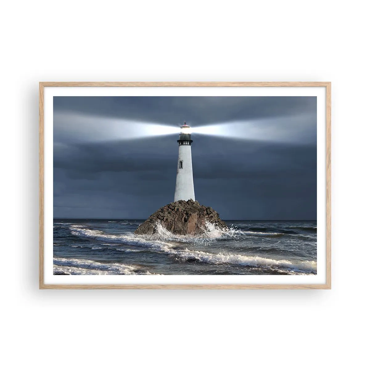 Pôster com moldura de carvalho claro - Aqui... aqui... aqui! - 100x70 cm