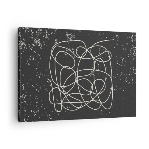 Quadro em tela - Linha abstrata em fundo preto com detalhes finos - 70x50cm - Pensamentos errantes - Decoração de parede moderna para a sala de estar e quarto ARTTOR