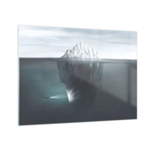 Quadro em vidro - Um iceberg com um mergulhador explorando a parte subaquática - 70x50cm - Mistério subaquático - Decoração de parede moderna para a sala de estar e quarto ARTTOR