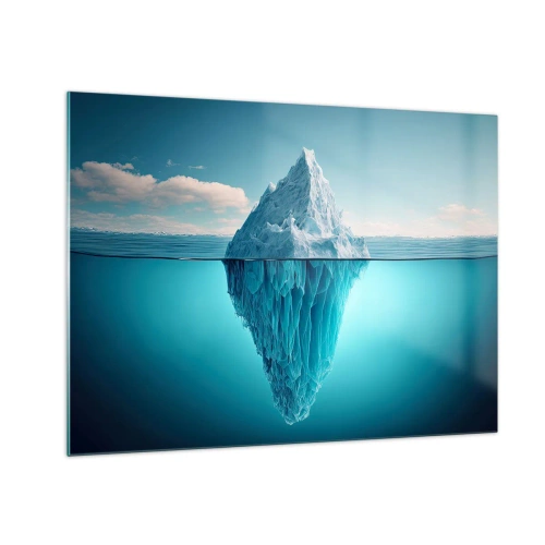 Quadro em vidro - Um iceberg flutuando no oceano com parte dele visível debaixo d'água. - 70x50cm - Rainha do Gelo - Decoração de parede moderna para a sala de estar e quarto ARTTOR