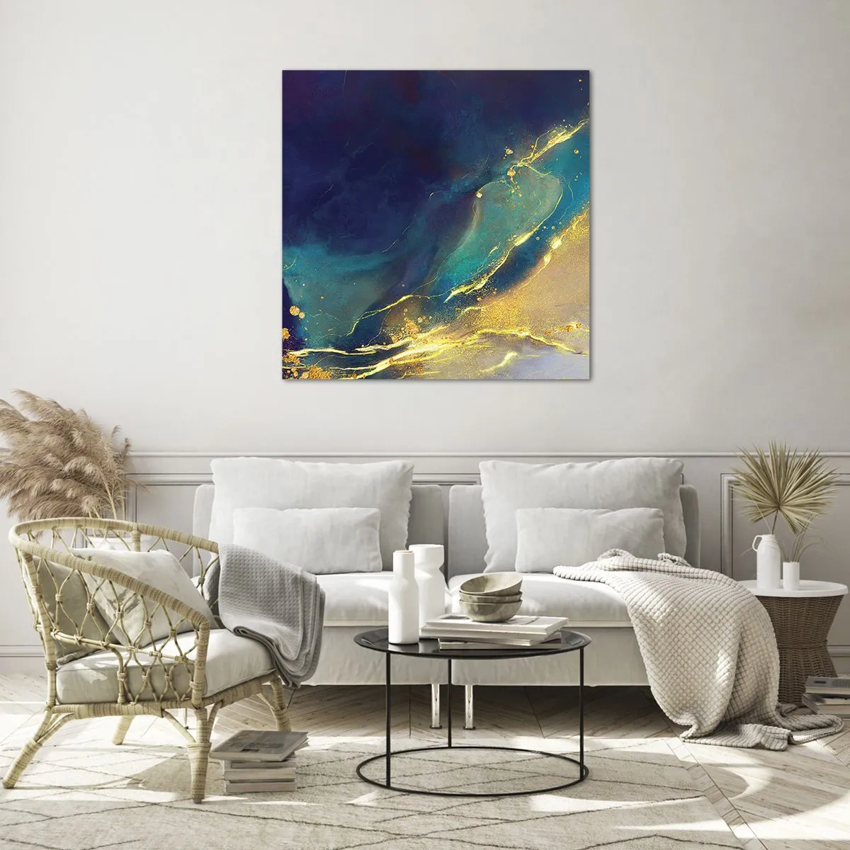 Quadro em vidro - Piscina dourada - 50x50 cm