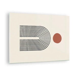 Quadro em vidro - Abstração gráfica com linhas e círculos em estilo retrô - 70x50cm - Magnetismo de formas e cores - Decoração de parede moderna para a sala de estar e quarto ARTTOR