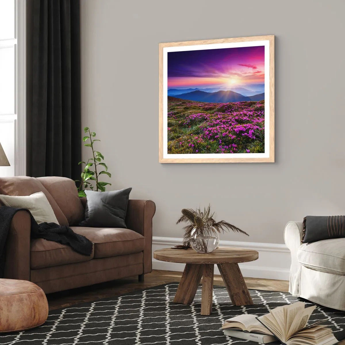 Pôster com moldura de carvalho claro - Campo cheiroso - 60x60 cm