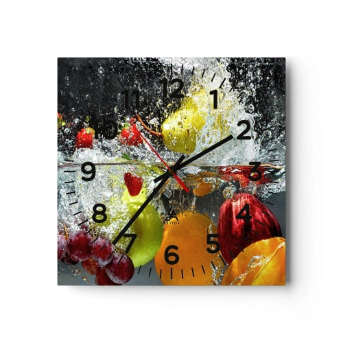 Relógio de parede - Relógio em vidro - Refresco de frutas - 30x30 cm