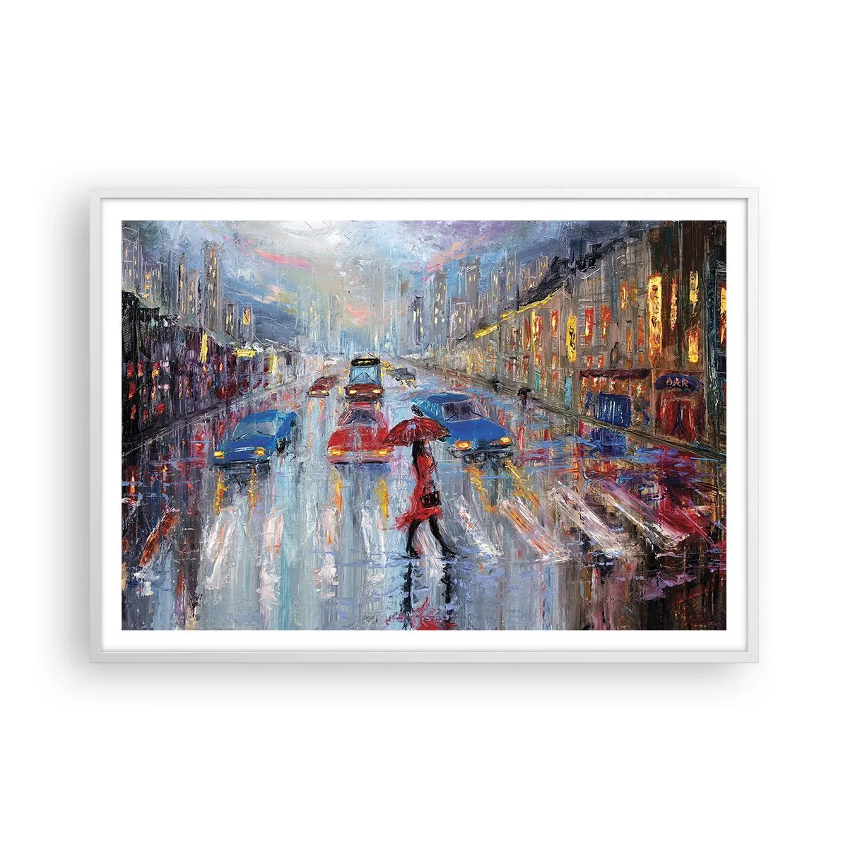 Pôster em moldura branca - Tarde chuvosa na cidade - 100x70 cm