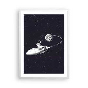 Pôster em moldura branca - Surfista espacial - 50x70 cm