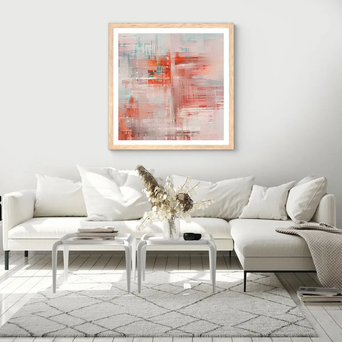 Pôster com moldura de carvalho claro - Nebuloso. Mas rosa - 60x60 cm