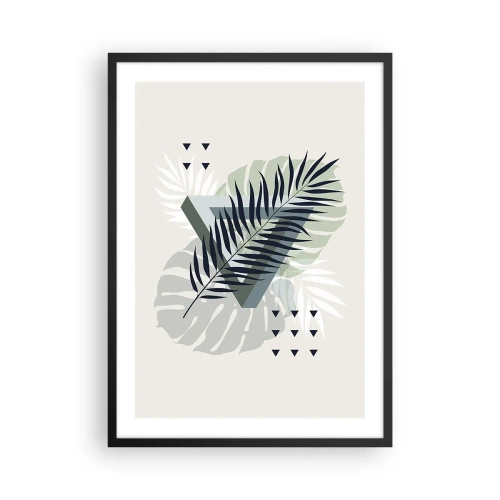 Pôster com moldura preta - Folhas tropicais abstratas em um fundo claro - 50x70cm - Natureza e geometria – duas ordens? - Decoração de parede moderna para a sala de estar e quarto ARTTOR