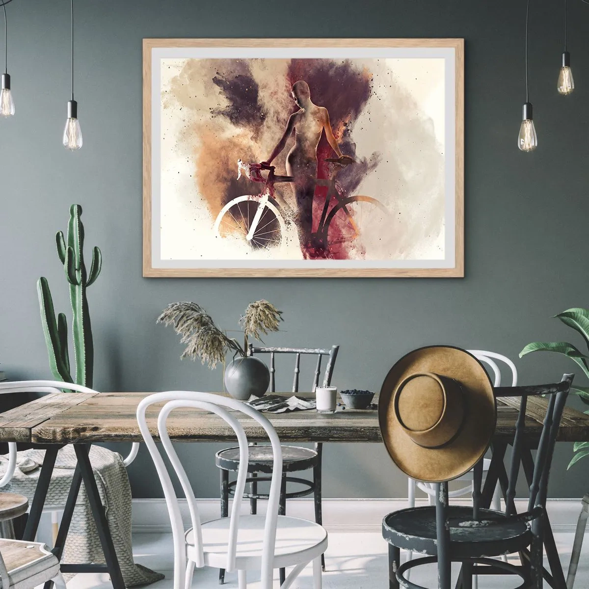 Pôster com moldura de carvalho claro - Uma alma de bicicleta em formas de mármore - 100x70 cm