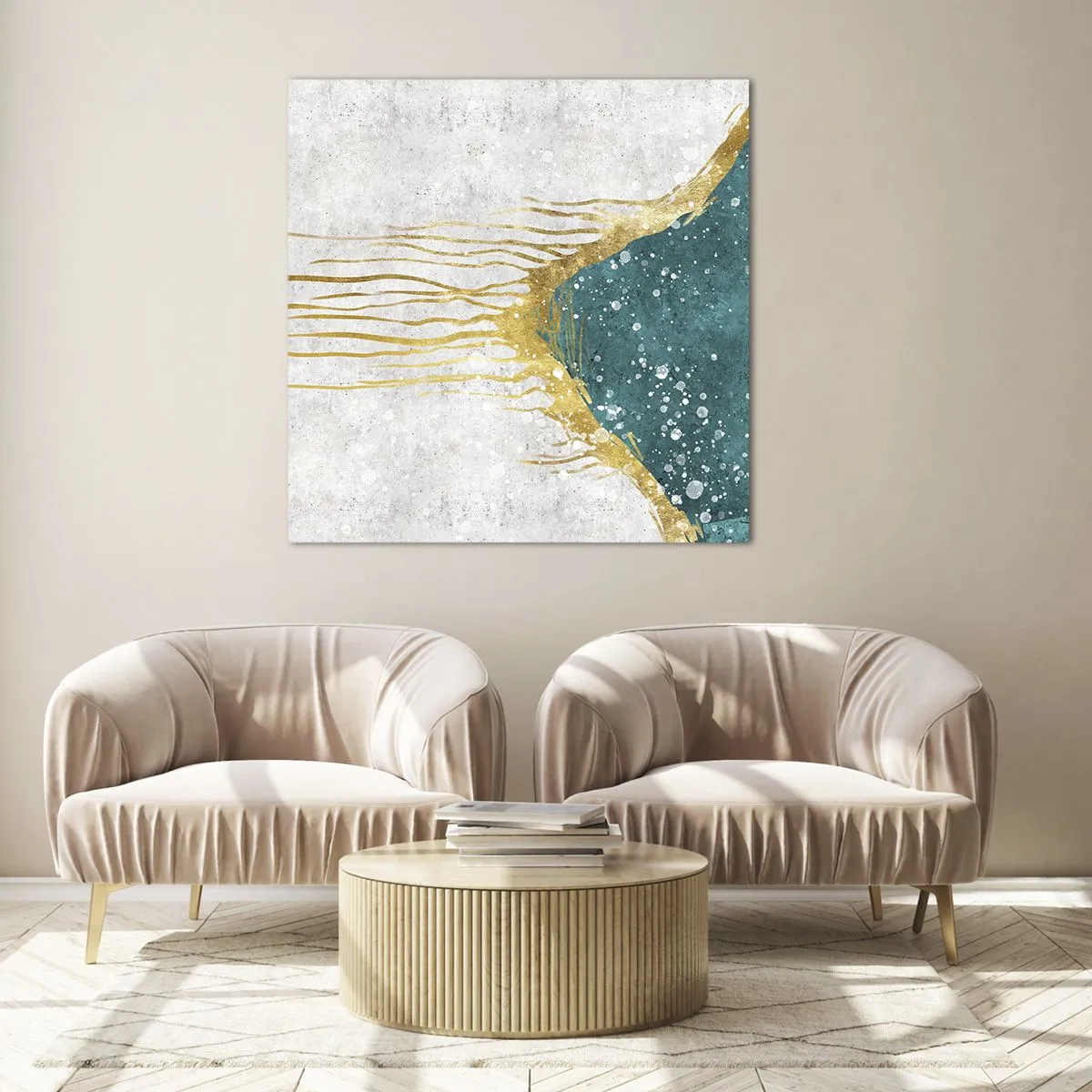 Quadro em vidro - Maré Dourada - 50x50 cm