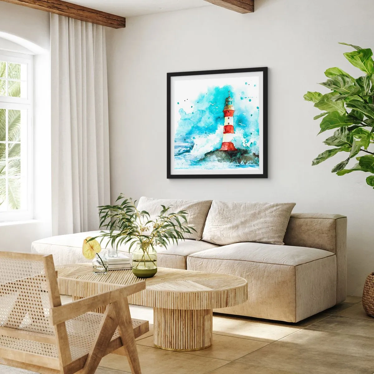 Pôster com moldura preta - Unidade dos elementos da natureza - 60x60 cm