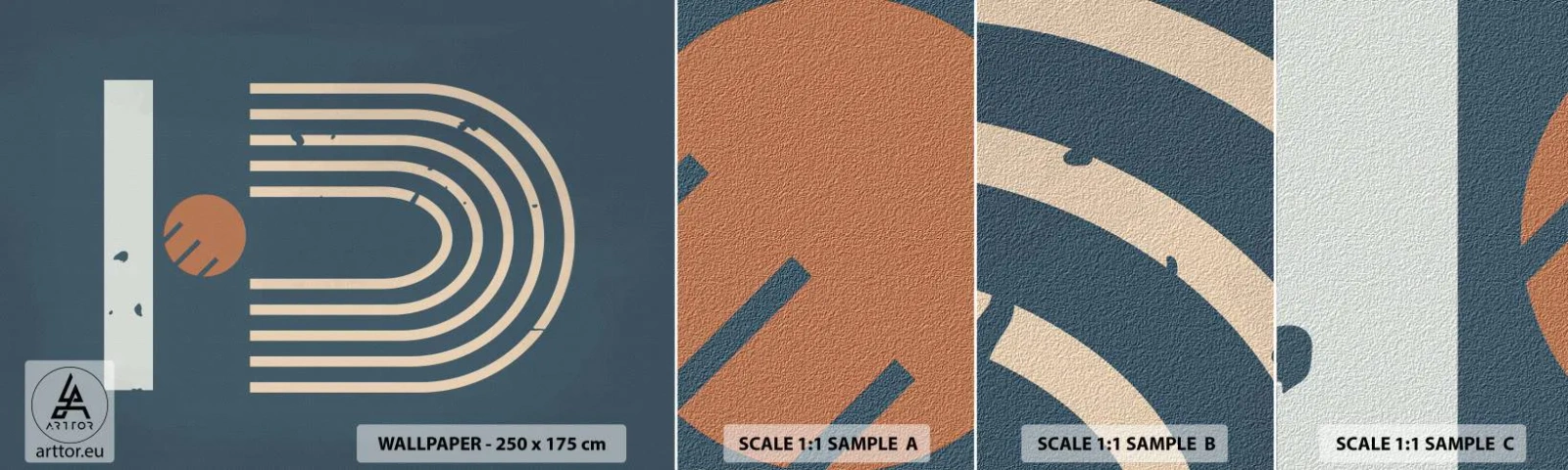 Amostra de papel de parede autocolante Deluxe Sticker - Geometria em azul marinho - Abstração, Pedaço, Gráficos - 100x30 cm