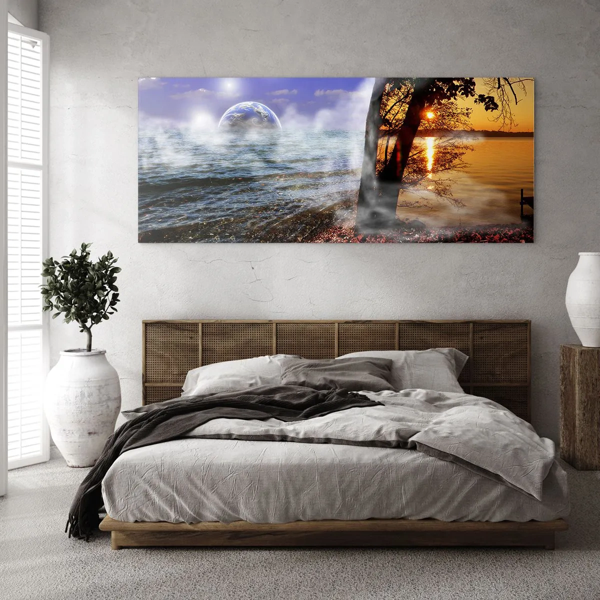 Quadro em vidro - Paisagem surrealista - a unidade da natureza - 90x30 cm