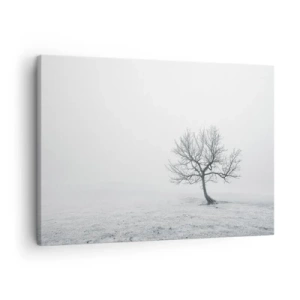 Quadro em tela - Uma árvore solitária na névoa do inverno em um campo vazio - 70x50cm - Contra o nada - Decoração de parede moderna para a sala de estar e quarto ARTTOR