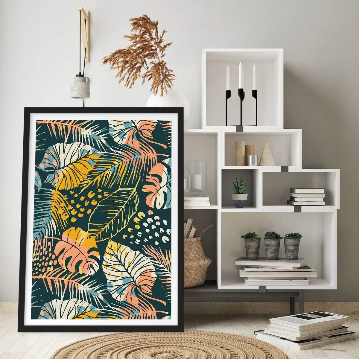 Pôster com moldura preta - Fantasia de folhas - 30x40 cm