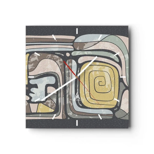 Relógio de parede - Relógio em vidro - Abstração no espírito pré-colombiano - 40x40 cm