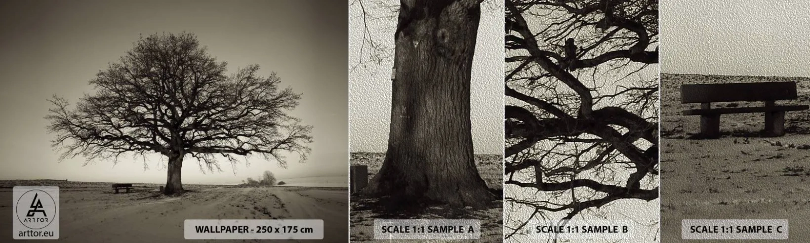 Amostra de papel de parede Premium Sand - Daqui para a eternidade - Paisagem, Árvore, Natureza - 100x30 cm