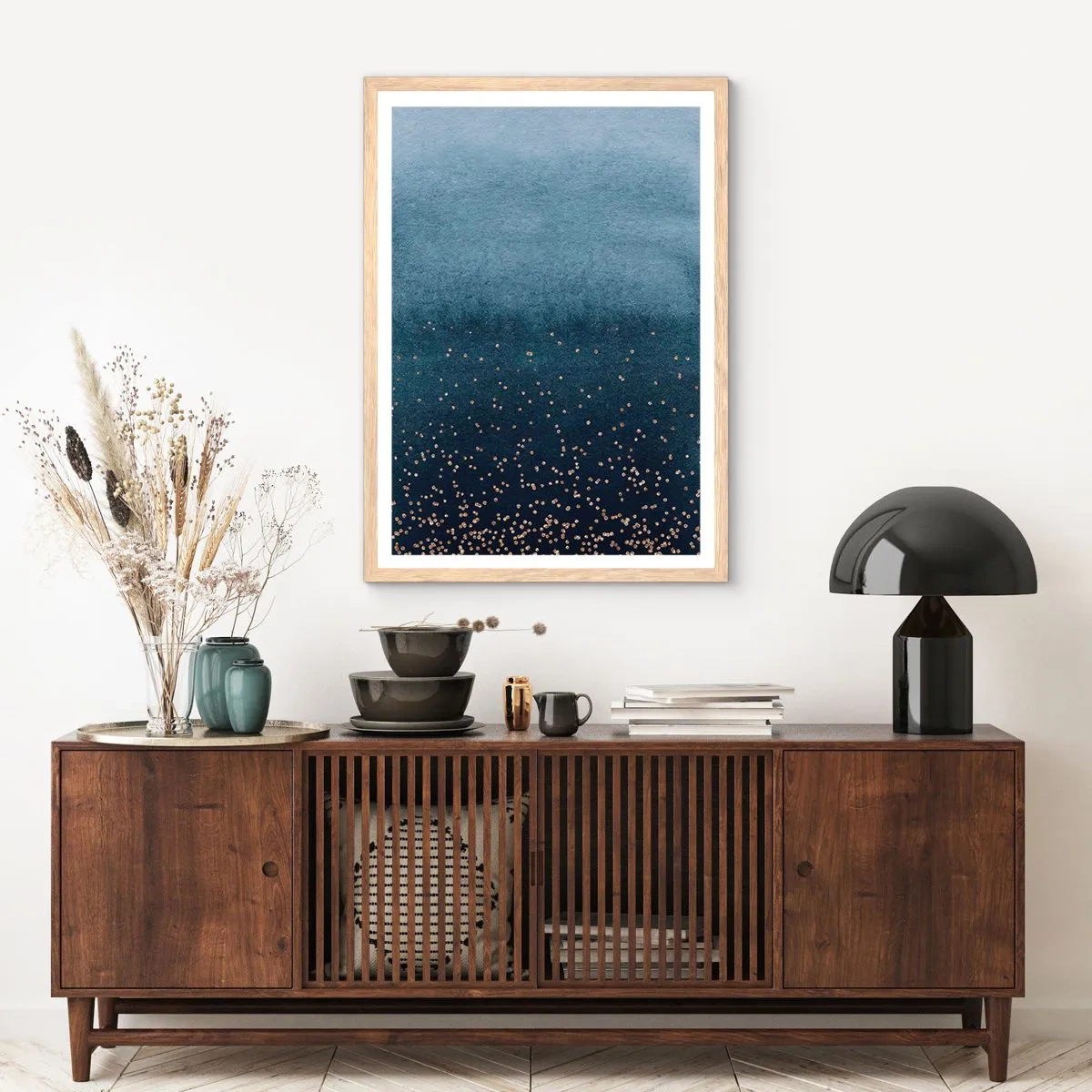Pôster com moldura de carvalho claro - Composição – fases azuis - 30x40 cm