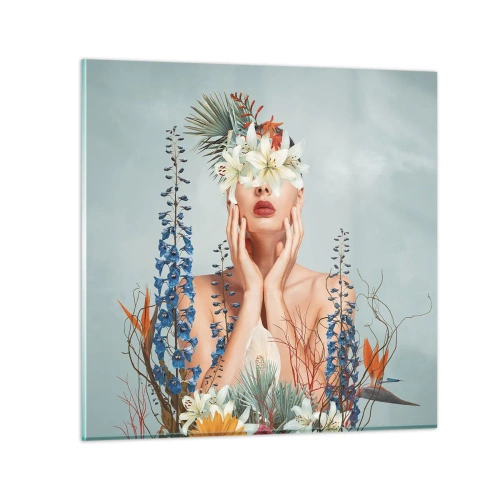 Quadro em vidro - Mulher – flor - 30x30 cm
