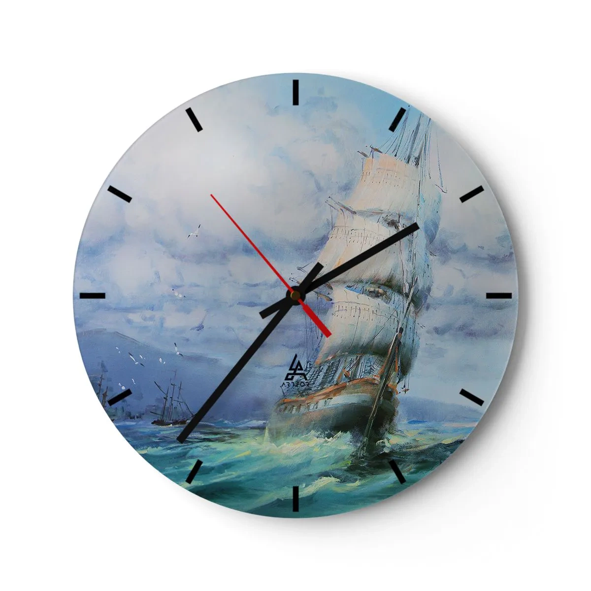 Relógio de parede - Relógio em vidro - Um veleiro em mar agitado sob um céu nublado - 30x30cm - Bons ventos - Decoração de parede moderna para a sala de estar, cozinha e quarto ARTTOR