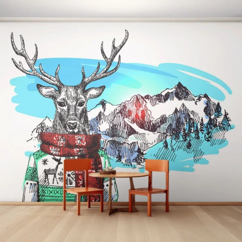 Papel de Parede Premium Sand - Nem o veado passa frio - Abstração, Cervo, Para crianças - 100x70 cm