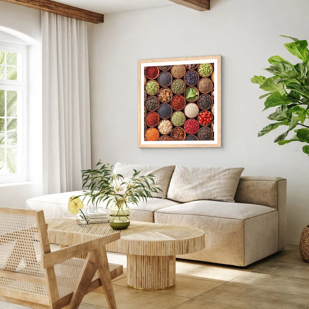 Pôster com moldura de carvalho claro - Todos os sabores do mundo - 40x40 cm