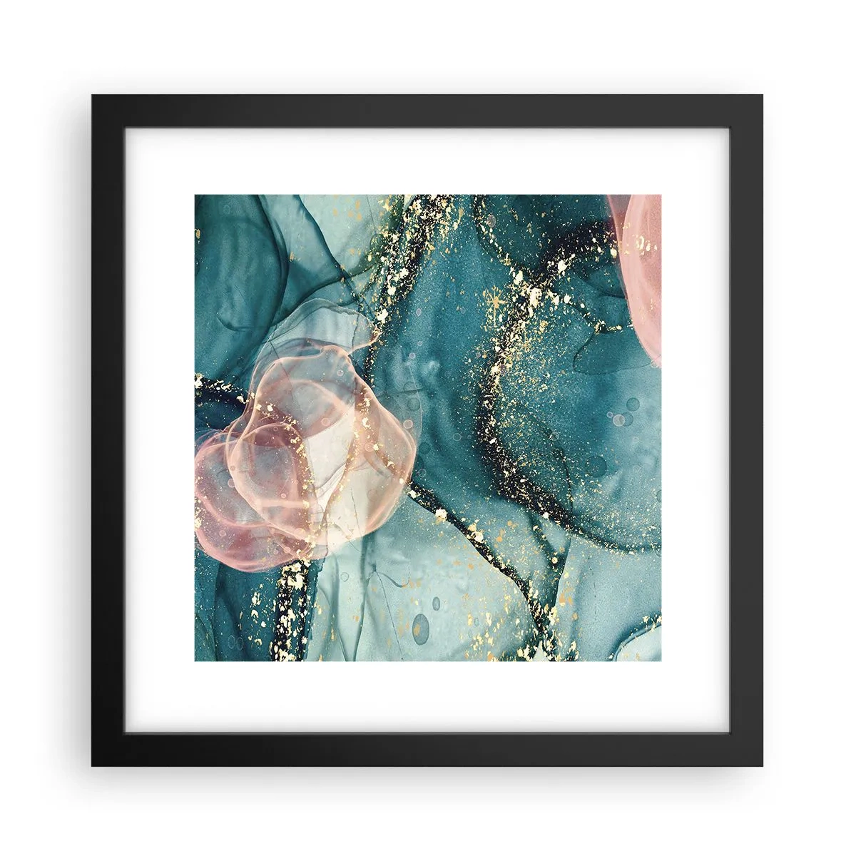 Pôster com moldura preta - Azul seda, rosa tule - 30x30 cm