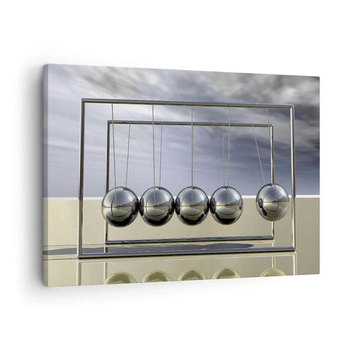 Quadro em tela - As esferas de Newton em um ambiente minimalista com reflexos de luz - 70x50cm - A energia do mundo - Decoração de parede moderna para a sala de estar e quarto ARTTOR