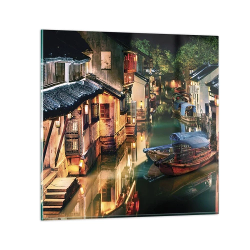 Quadro em vidro - Uma noite em uma rua chinesa - 60x60 cm